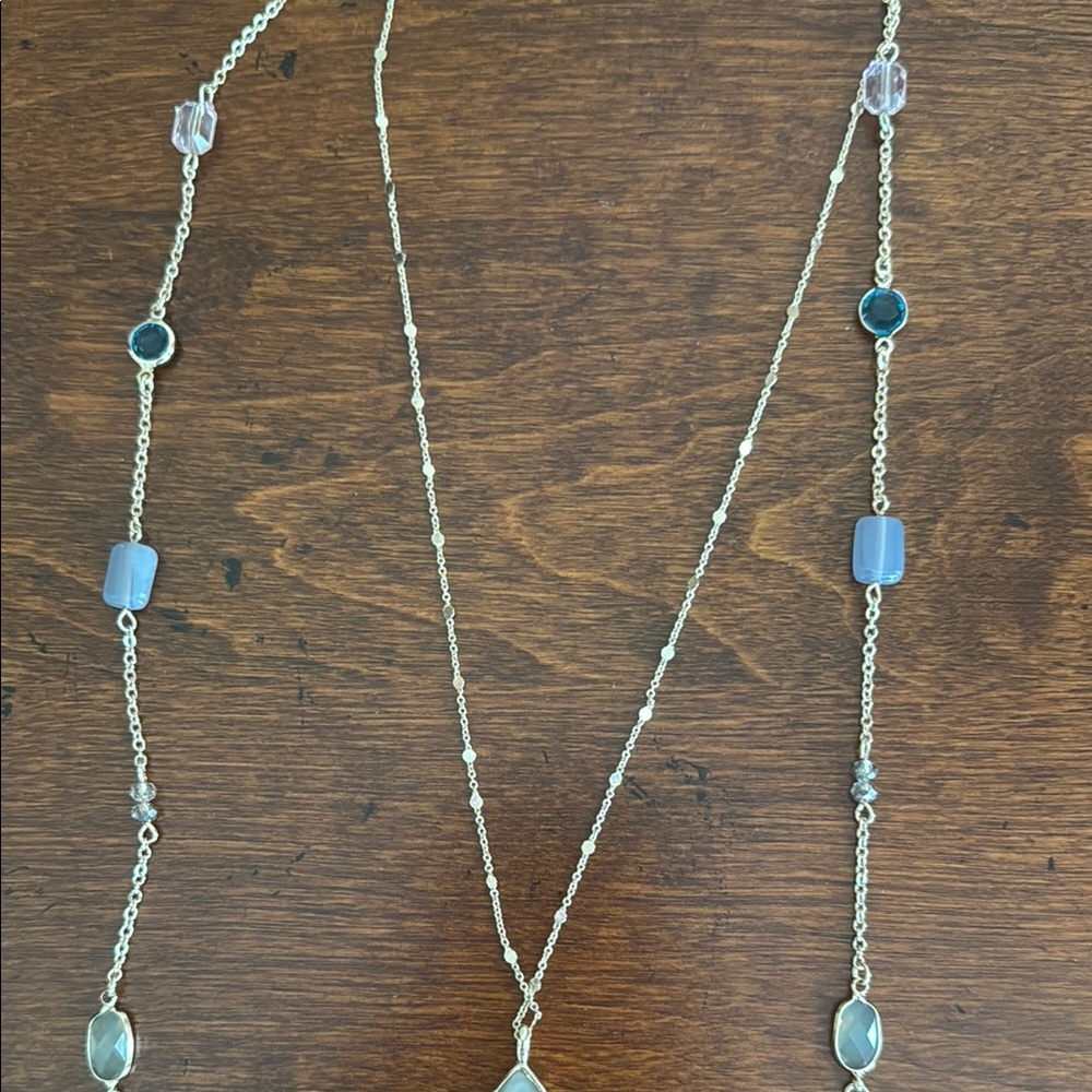 LOFT Outlet Women's Fashion Jewelry Gold and Blue Stone Necklace NWOT Never Worn - Picture 3 of 11